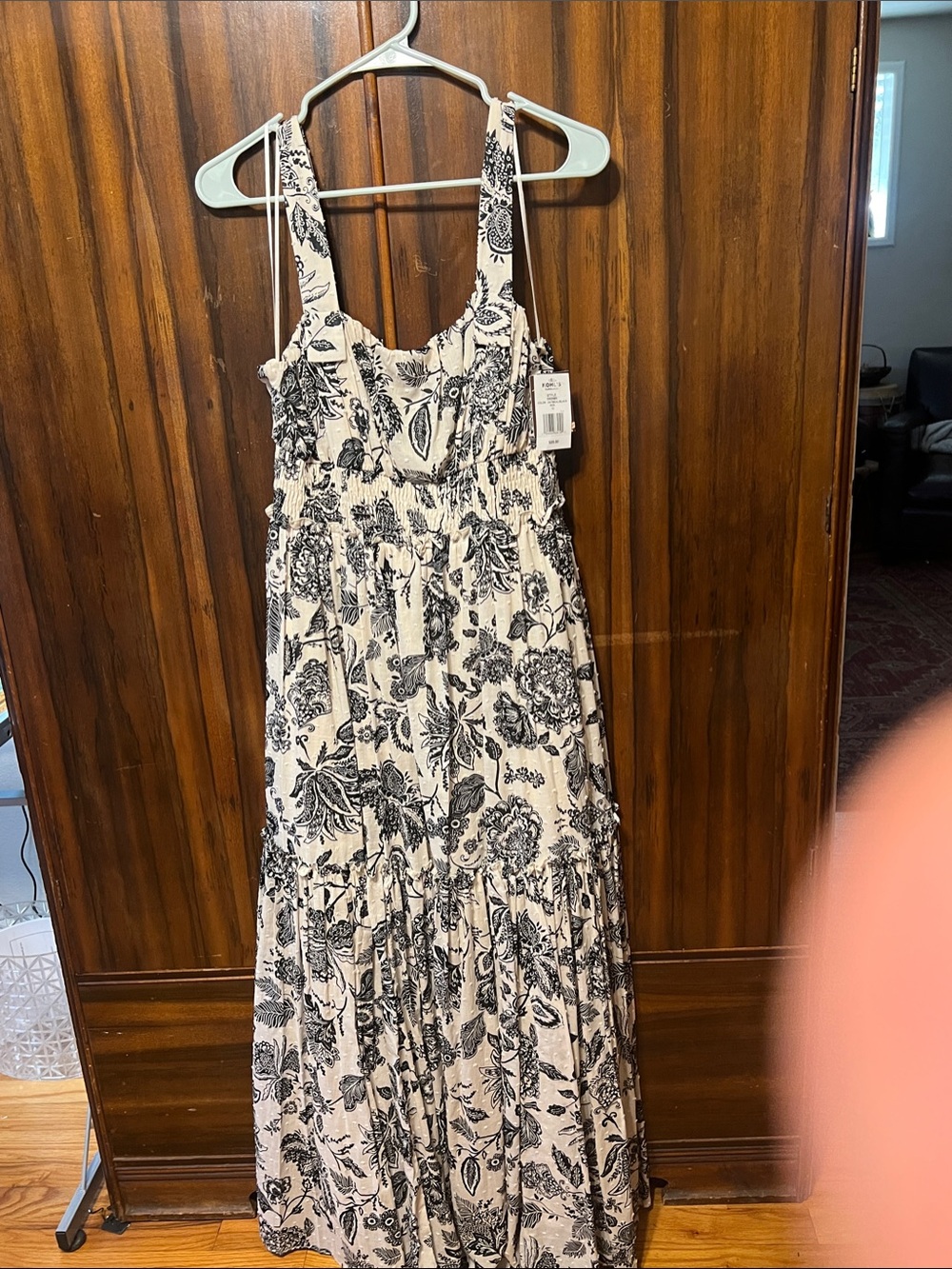 Taylor Black Floral Print Cream Maxi Dress